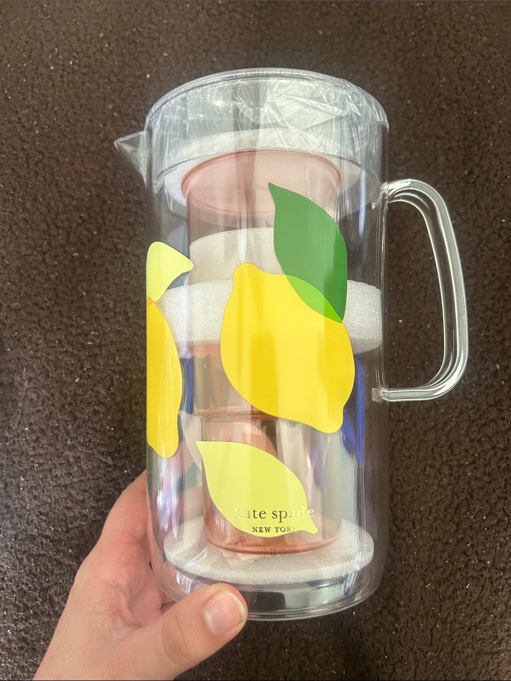 kate spade Clear Lemon Print Iced Tea Pitcher with Handle - Yellow, Green, Clear